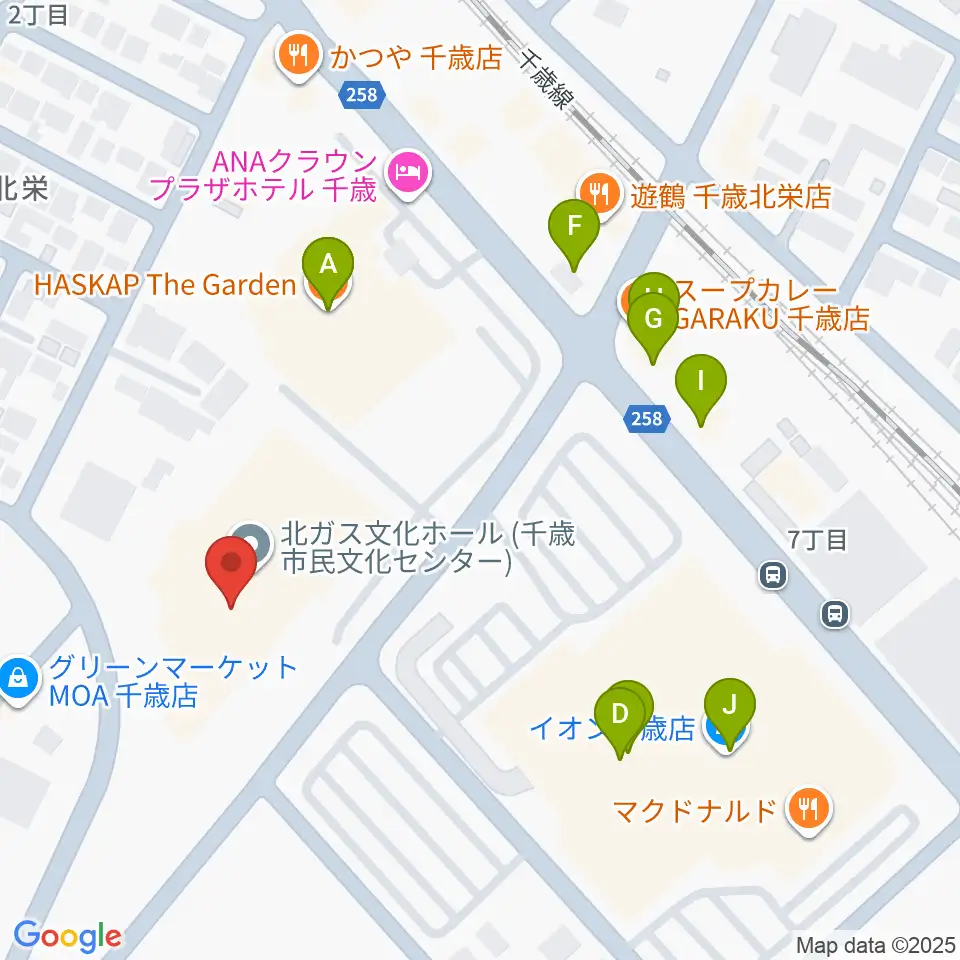 北ガス文化ホール周辺のファミレス・ファーストフード一覧地図