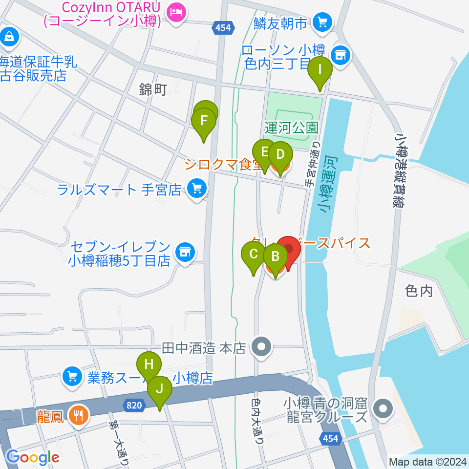 小樽ゴールドストーン周辺のファミレス・ファーストフード一覧地図