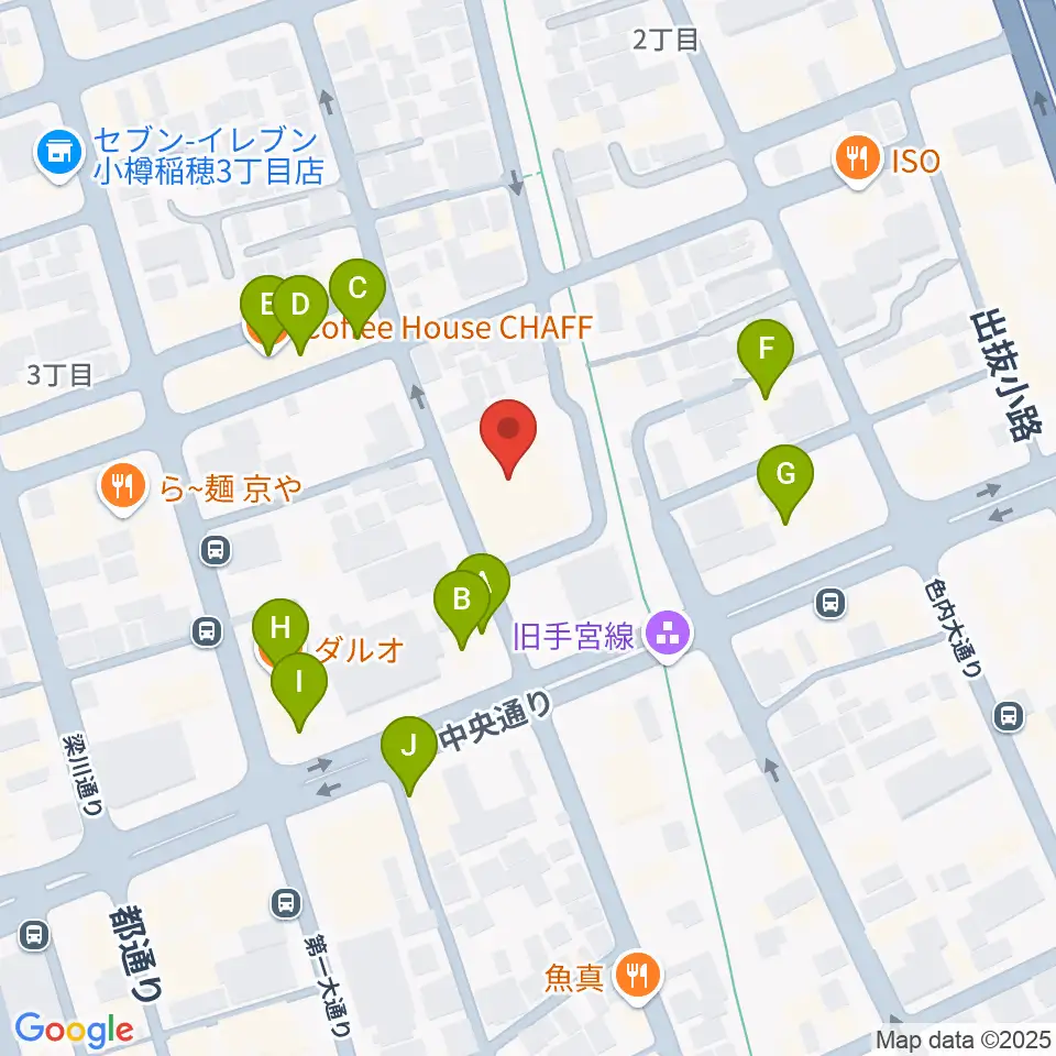 小樽市民センター マリンホール周辺のファミレス・ファーストフード一覧地図