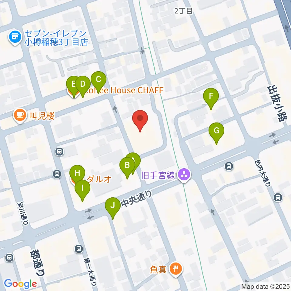 小樽市民センター マリンホール周辺のファミレス・ファーストフード一覧地図