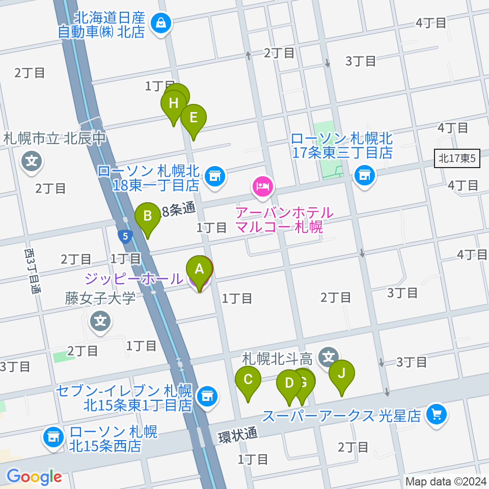 札幌161倉庫周辺のファミレス・ファーストフード一覧地図