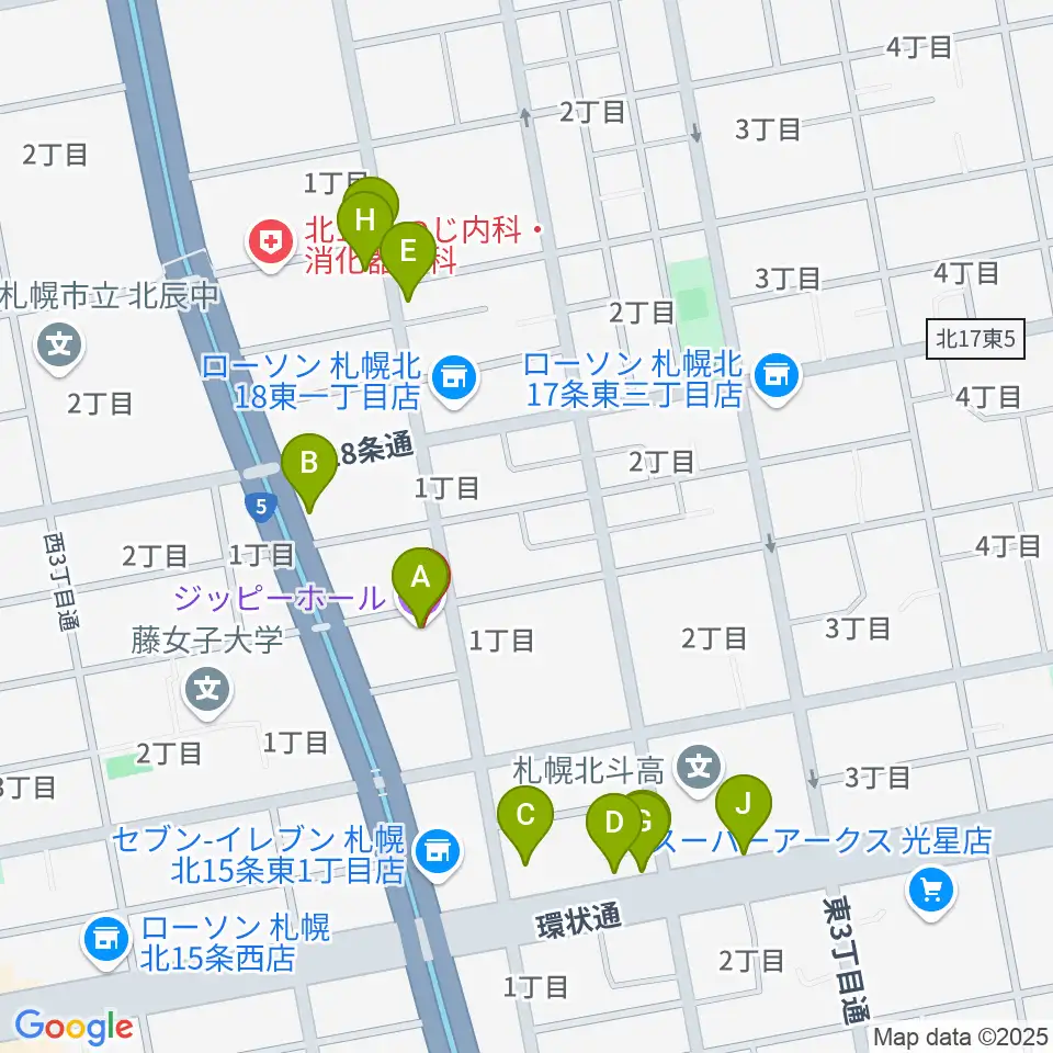 札幌161倉庫周辺のファミレス・ファーストフード一覧地図
