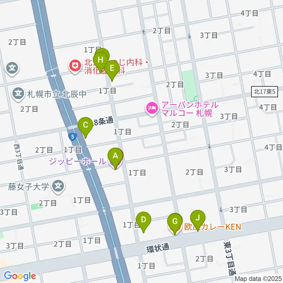 札幌161倉庫周辺のファミレス・ファーストフード一覧地図