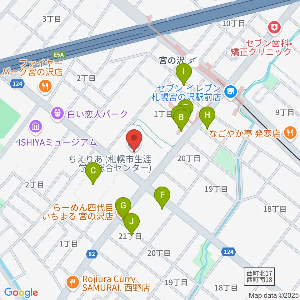 札幌市生涯学習センター ちえりあ周辺のファミレス・ファーストフード一覧地図