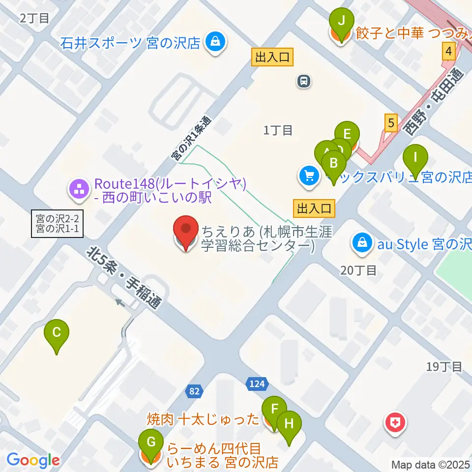 札幌市生涯学習センター ちえりあ周辺のファミレス・ファーストフード一覧地図