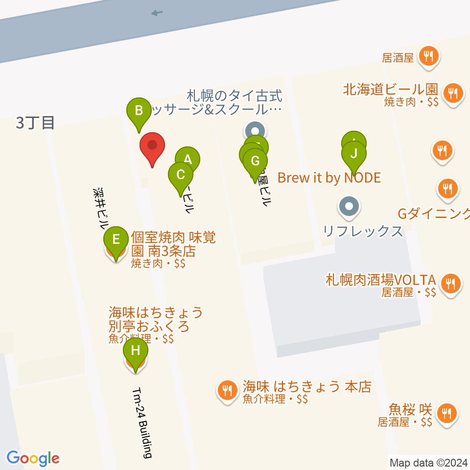 ジャズライヴ スローボート周辺のファミレス・ファーストフード一覧地図