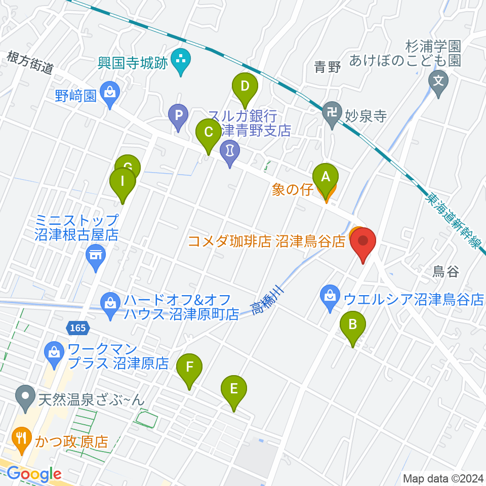 MUSIC LA FESTA周辺のファミレス・ファーストフード一覧地図