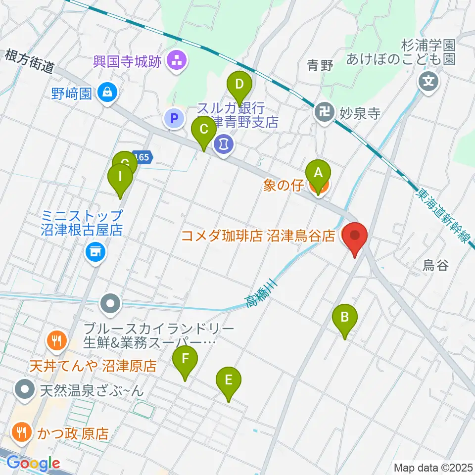 MUSIC LA FESTA周辺のファミレス・ファーストフード一覧地図