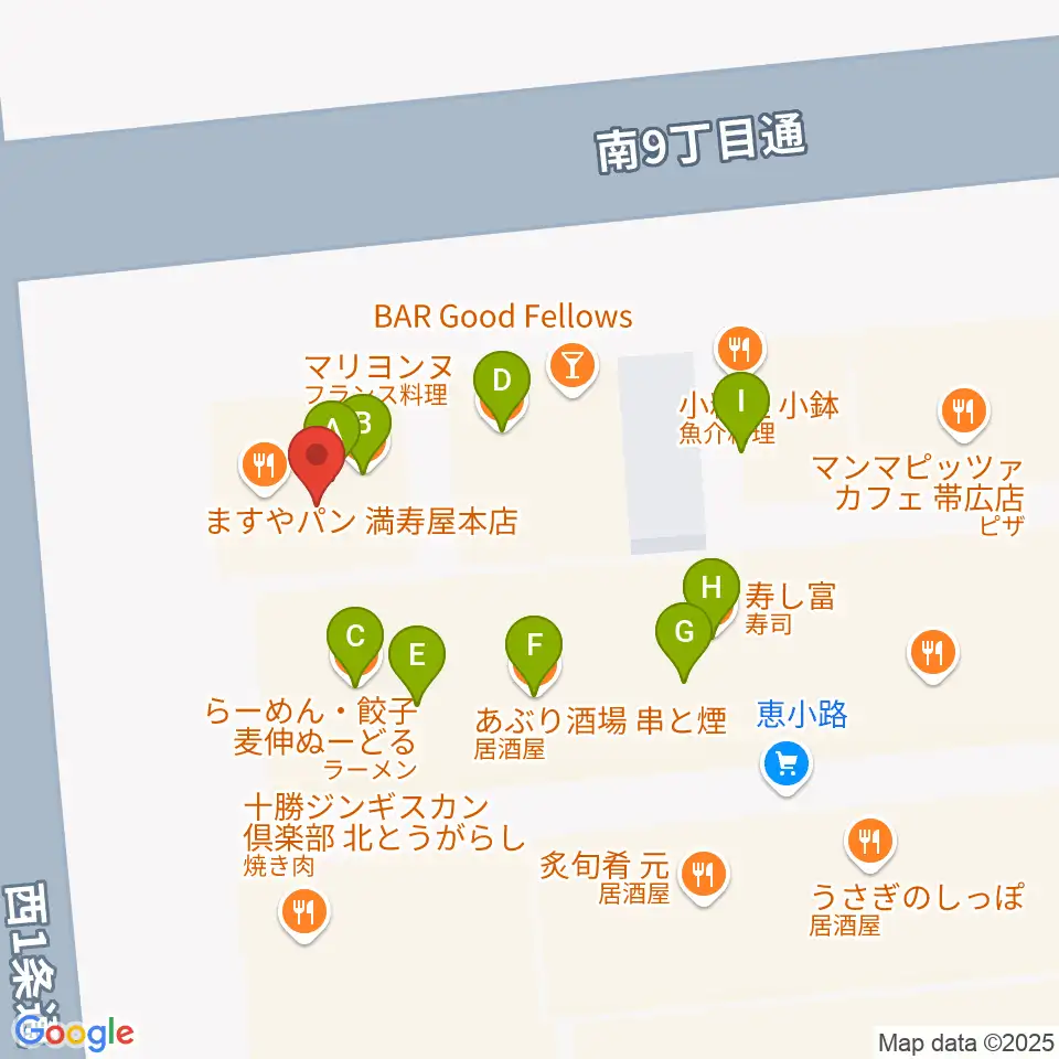 帯広B♭M7周辺のファミレス・ファーストフード一覧地図