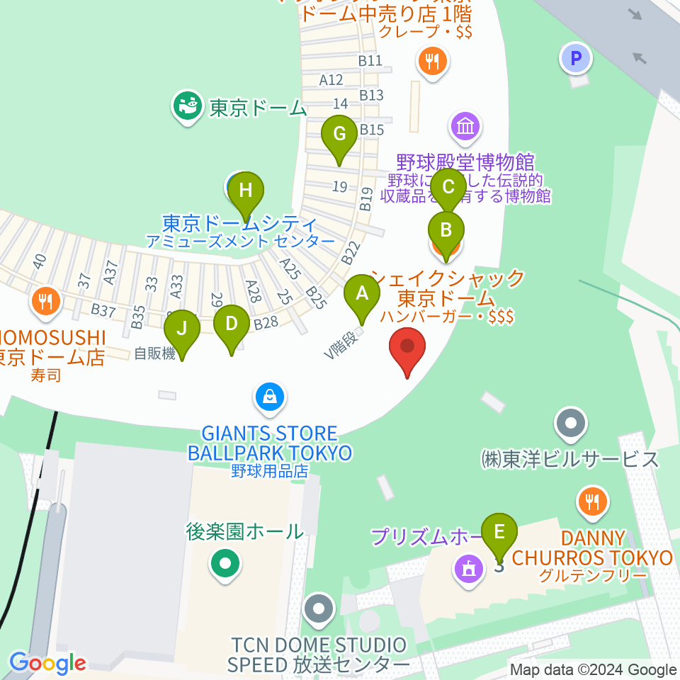 東京ドーム周辺のファミレス・ファーストフード一覧地図