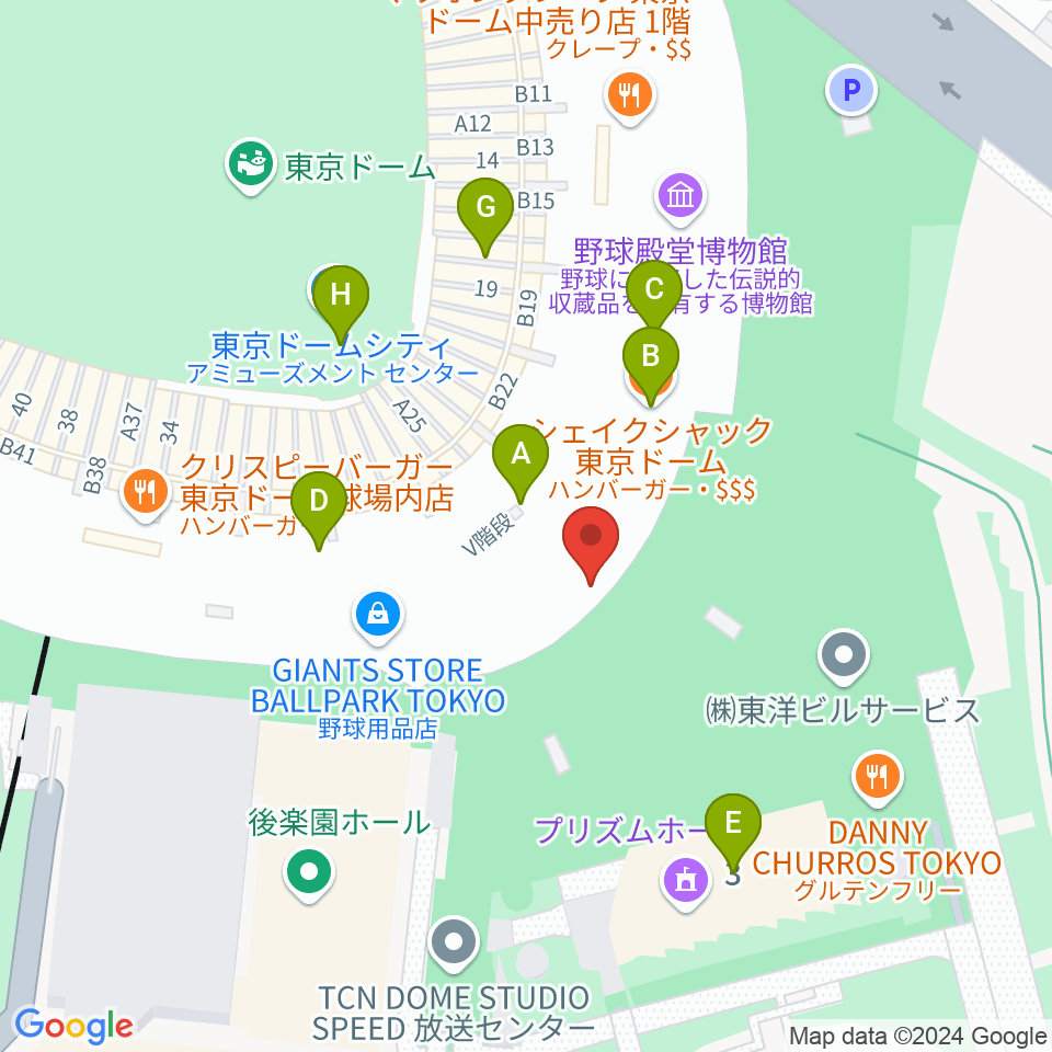 東京ドーム周辺のファミレス・ファーストフード一覧地図