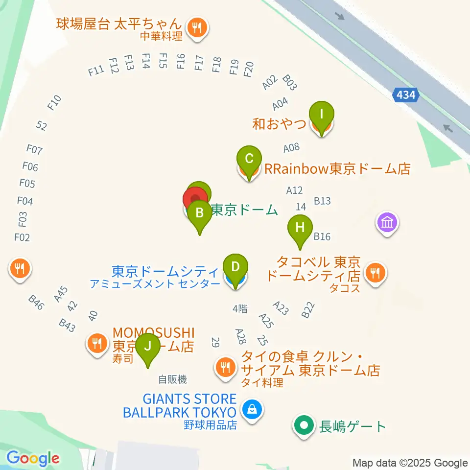 東京ドーム周辺のファミレス・ファーストフード一覧地図