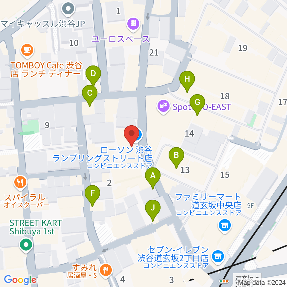 渋谷Spotify O-WEST周辺のファミレス・ファーストフード一覧地図