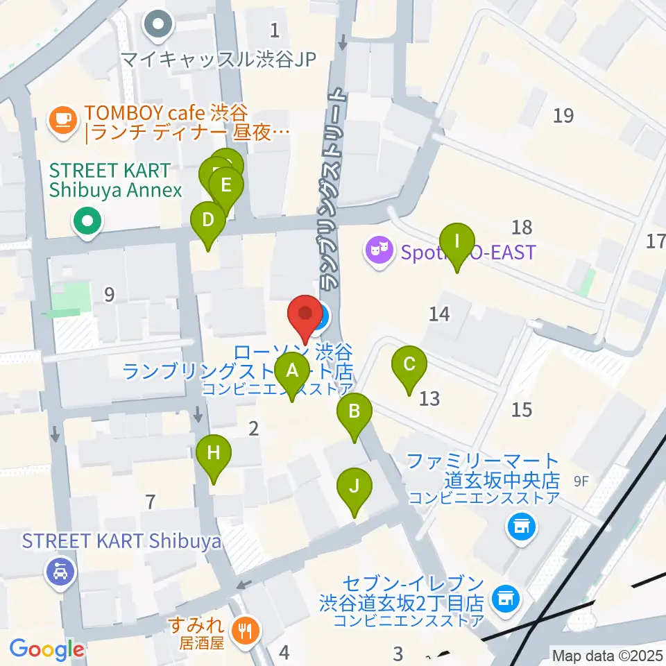 渋谷Spotify O-WEST周辺のファミレス・ファーストフード一覧地図