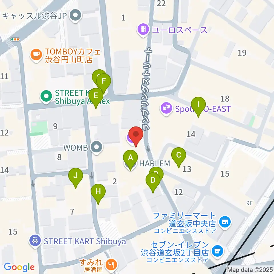 渋谷Spotify O-WEST周辺のファミレス・ファーストフード一覧地図