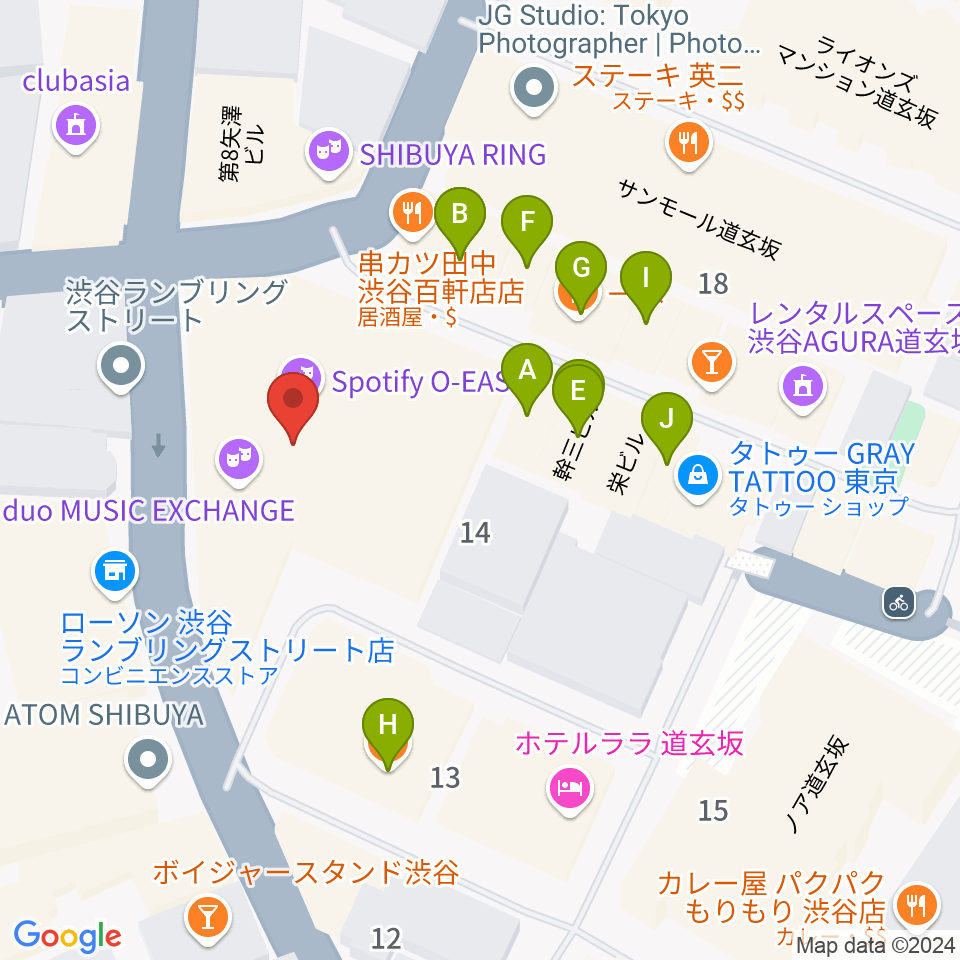 渋谷Spotify O-EAST周辺のファミレス・ファーストフード一覧地図