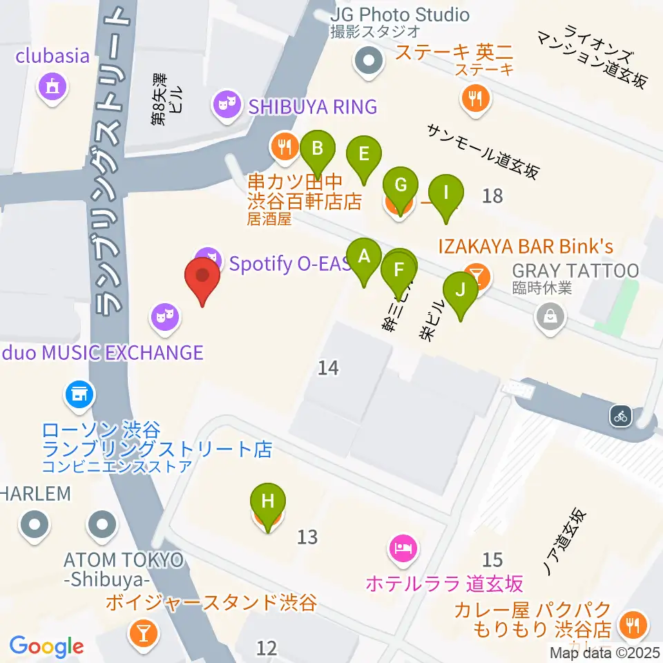 渋谷Spotify O-EAST周辺のファミレス・ファーストフード一覧地図