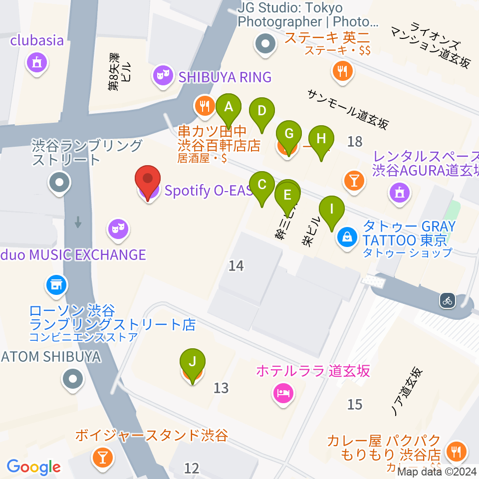 渋谷Spotify O-Crest 周辺のファミレス・ファーストフード一覧地図