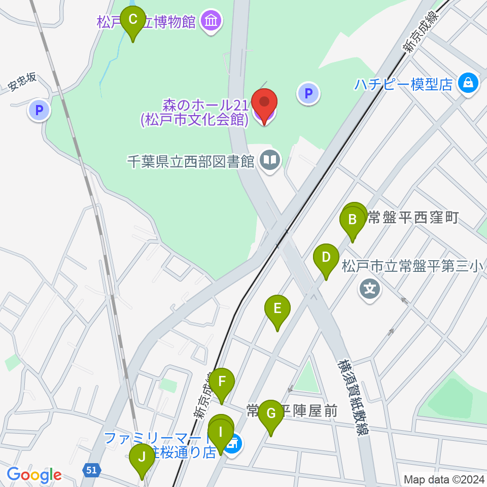 森のホール21周辺のファミレス・ファーストフード一覧地図