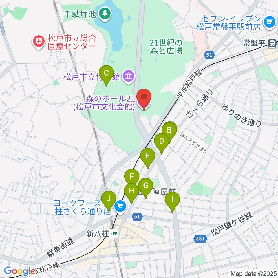 森のホール21周辺のファミレス・ファーストフード一覧地図