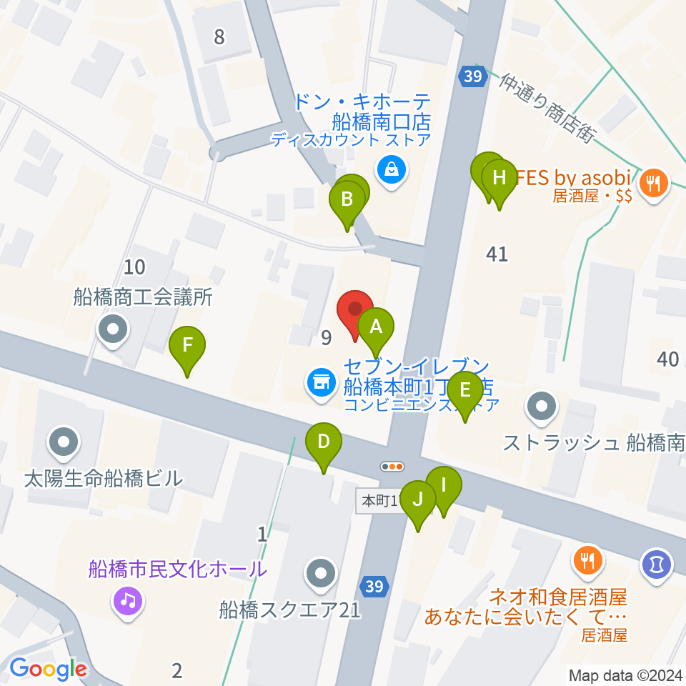 伊藤楽器 船橋本店周辺のファミレス・ファーストフード一覧地図