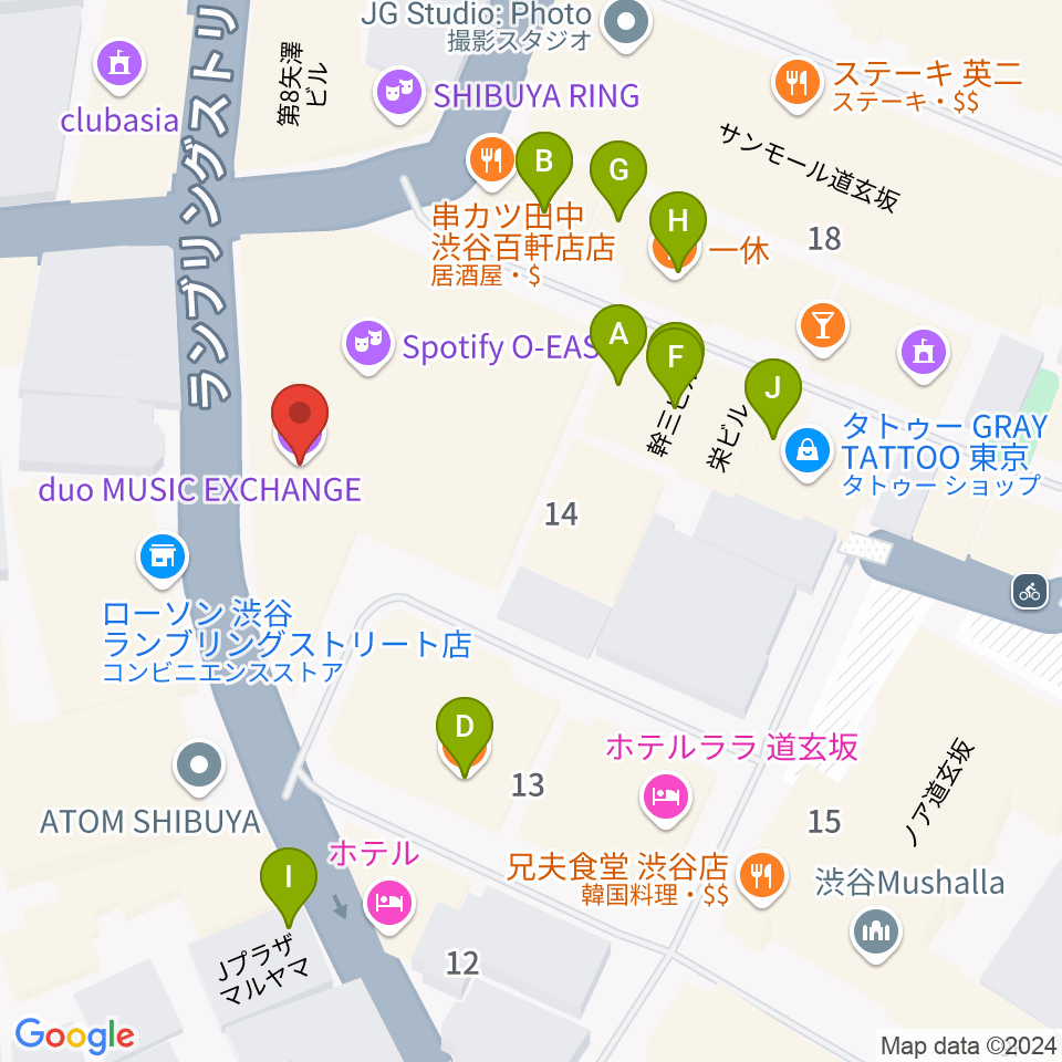 渋谷duo MUSIC EXCHANGE周辺のファミレス・ファーストフード一覧地図