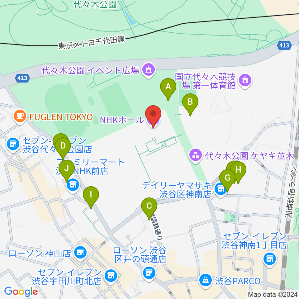 NHKホール周辺のファミレス・ファーストフード一覧地図