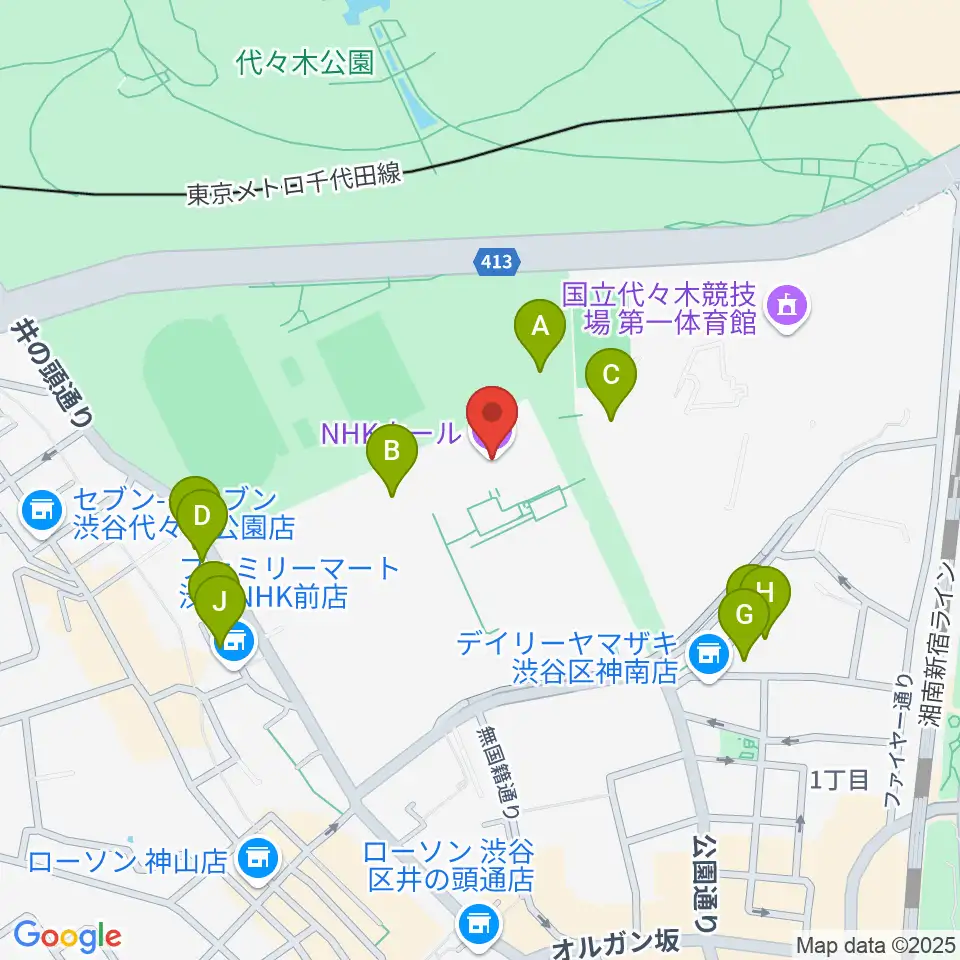 NHKホール周辺のファミレス・ファーストフード一覧地図