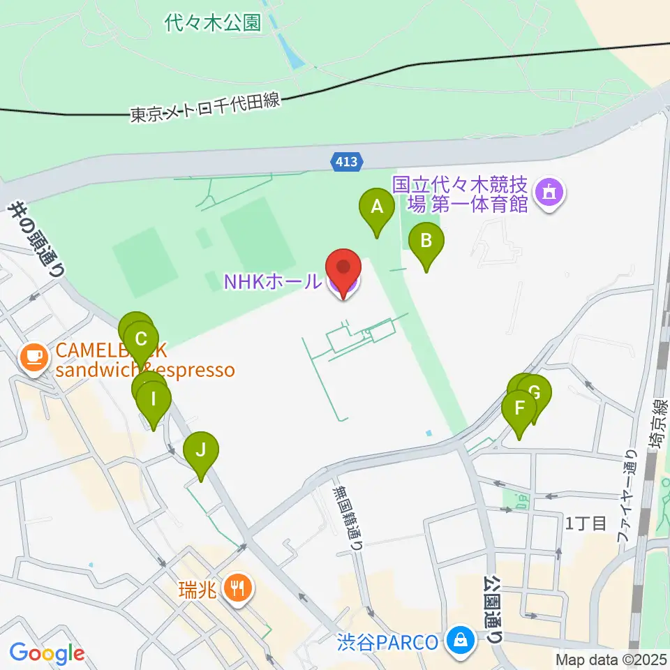 NHKホール周辺のファミレス・ファーストフード一覧地図