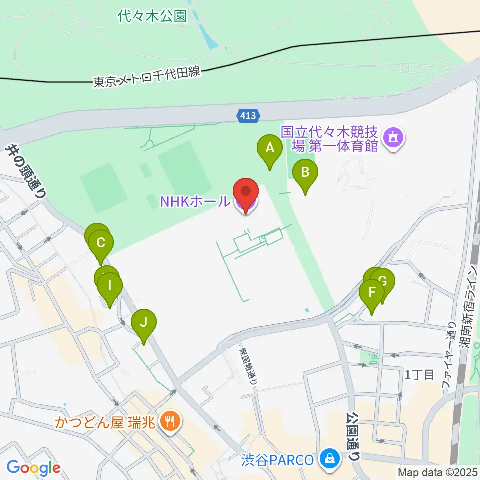 NHKホール周辺のファミレス・ファーストフード一覧地図