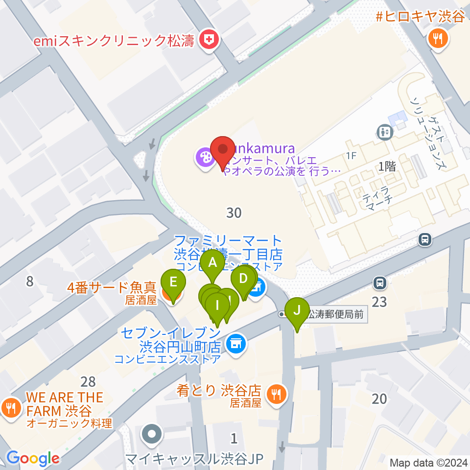 Bunkamuraオーチャードホール周辺のファミレス・ファーストフード一覧地図