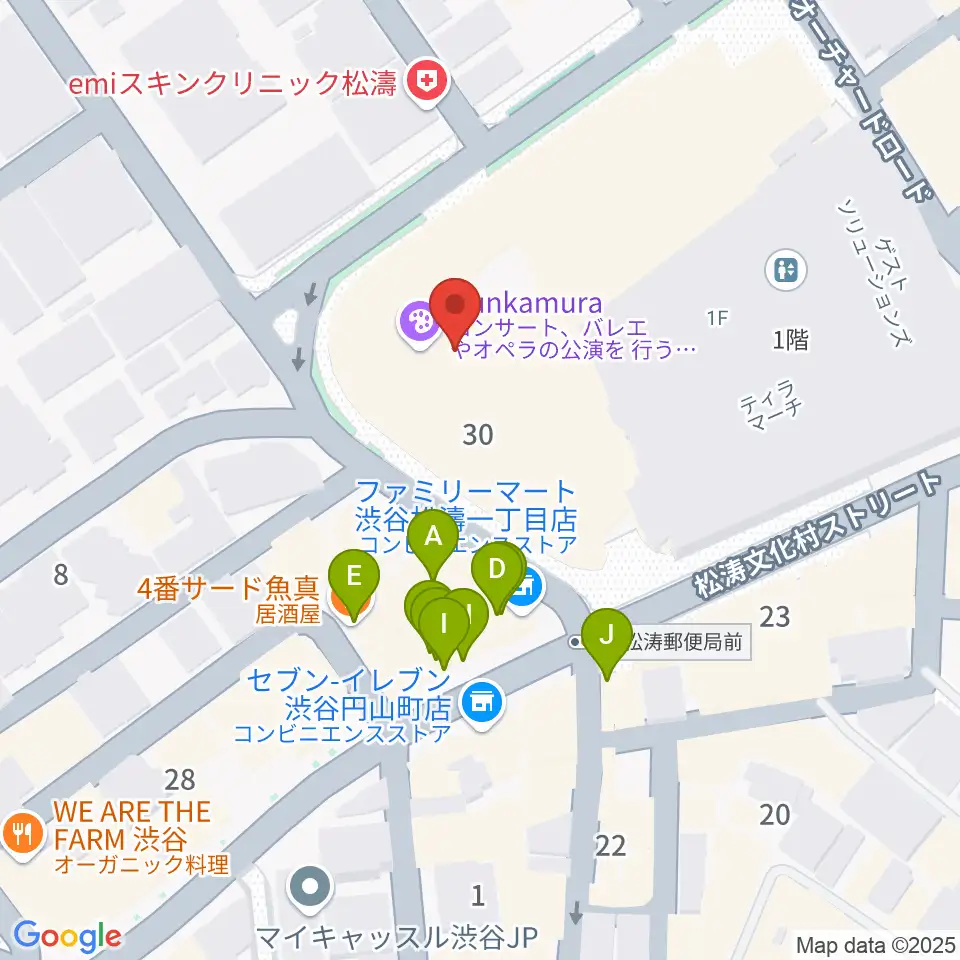 Bunkamuraオーチャードホール周辺のファミレス・ファーストフード一覧地図