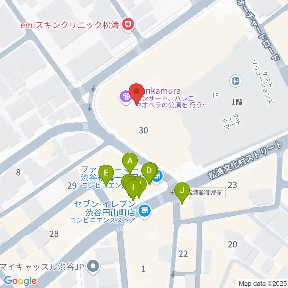 Bunkamuraオーチャードホール周辺のファミレス・ファーストフード一覧地図