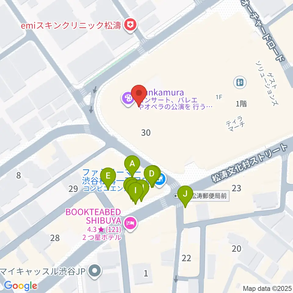 Bunkamuraオーチャードホール周辺のファミレス・ファーストフード一覧地図