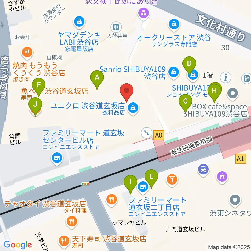 渋谷プレジャープレジャー周辺のファミレス・ファーストフード一覧地図