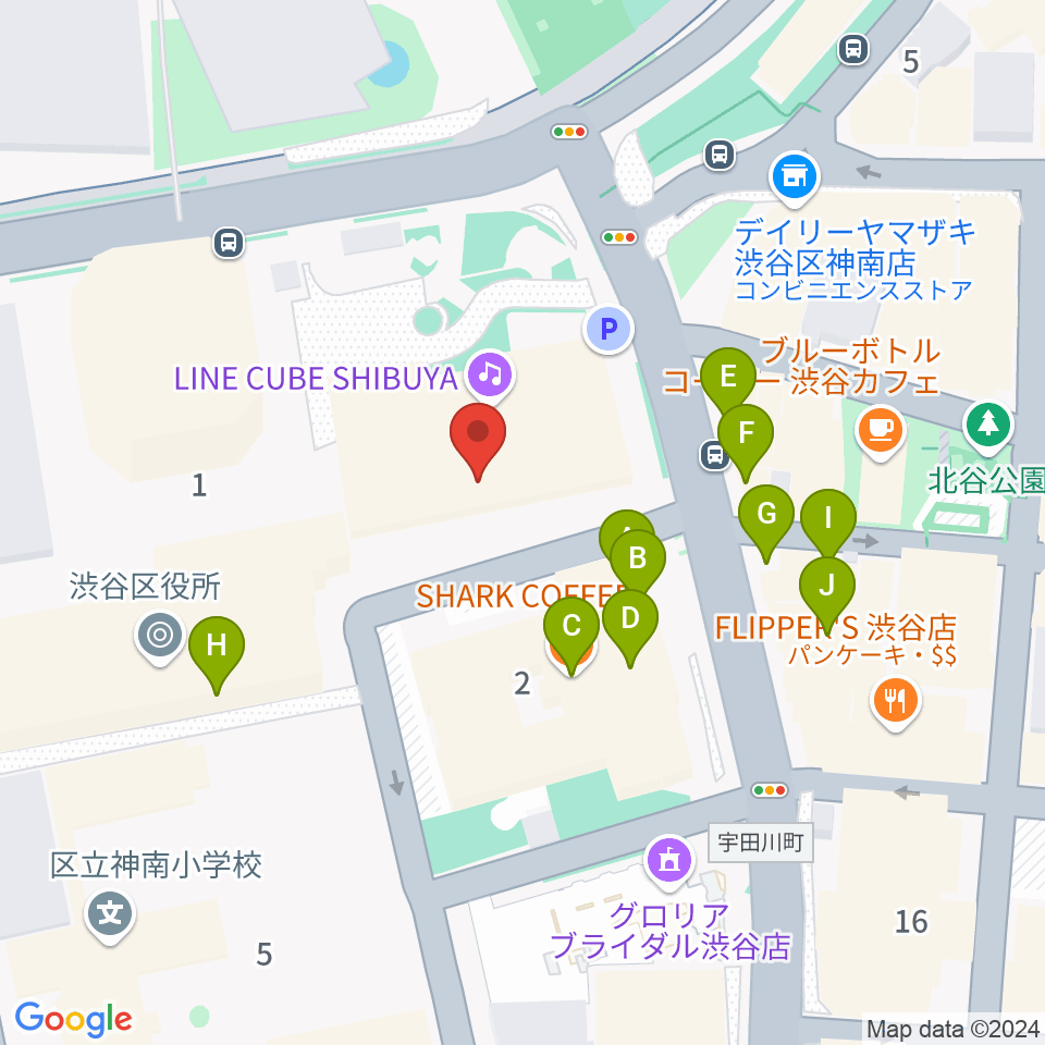 LINE CUBE SHIBUYA周辺のファミレス・ファーストフード一覧地図