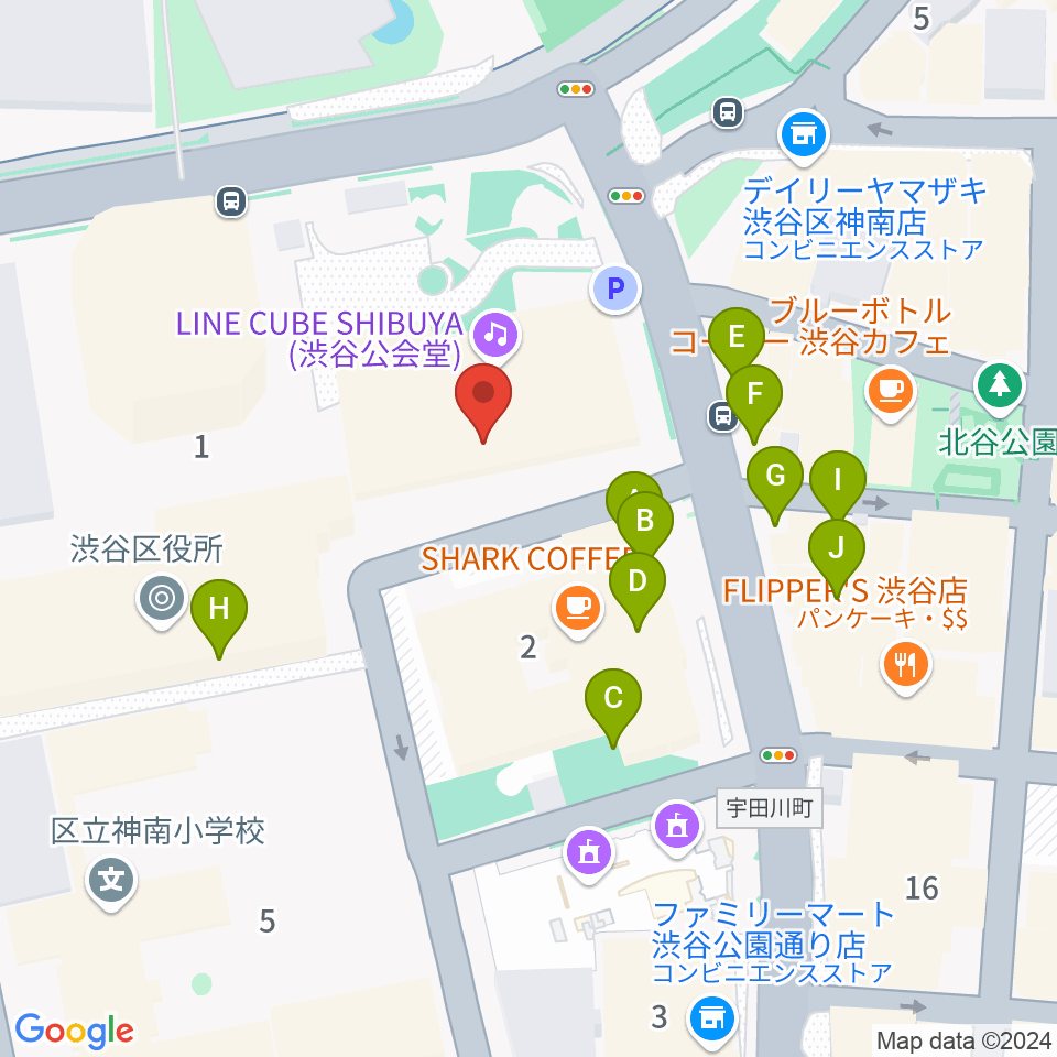 LINE CUBE SHIBUYA周辺のファミレス・ファーストフード一覧地図