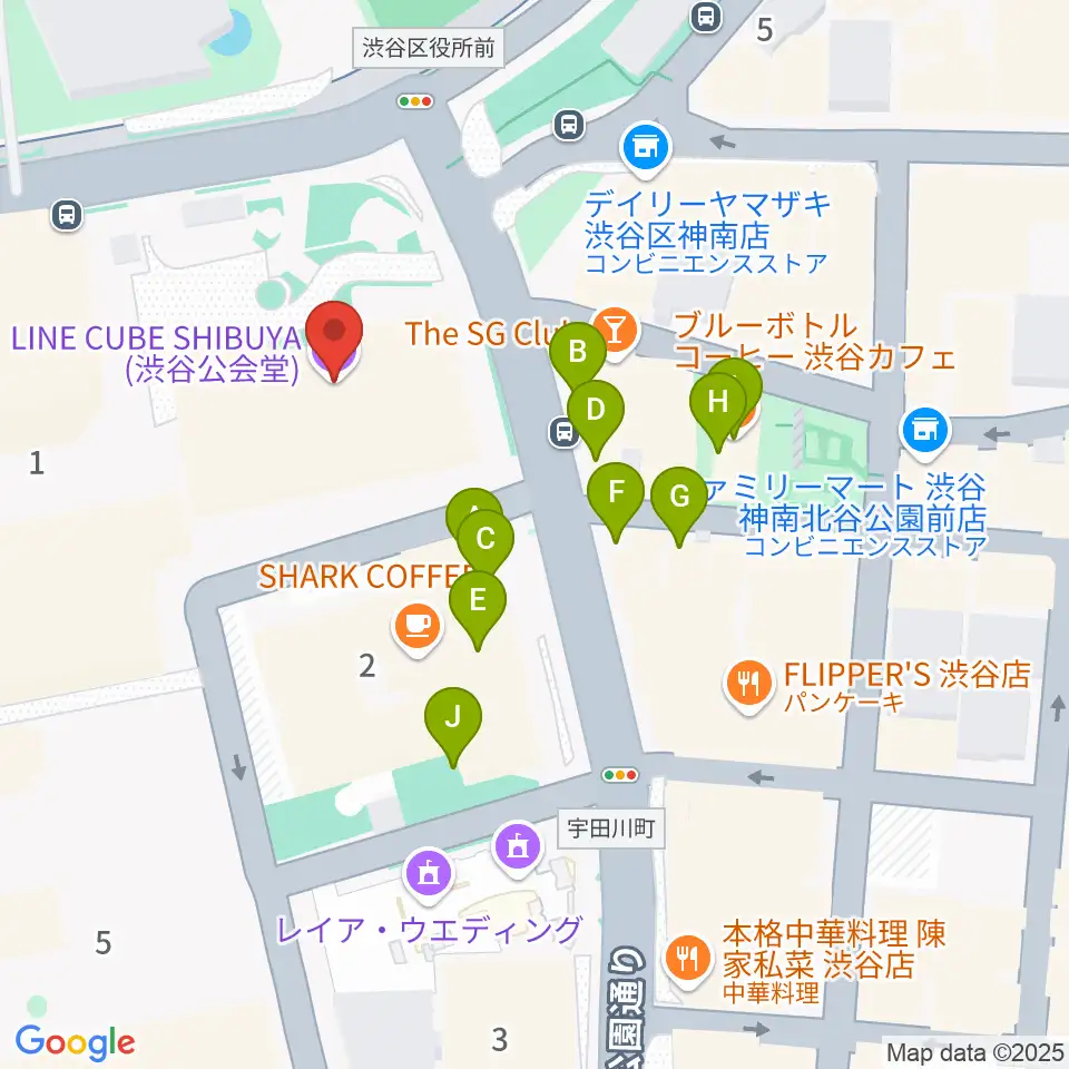 LINE CUBE SHIBUYA周辺のファミレス・ファーストフード一覧地図
