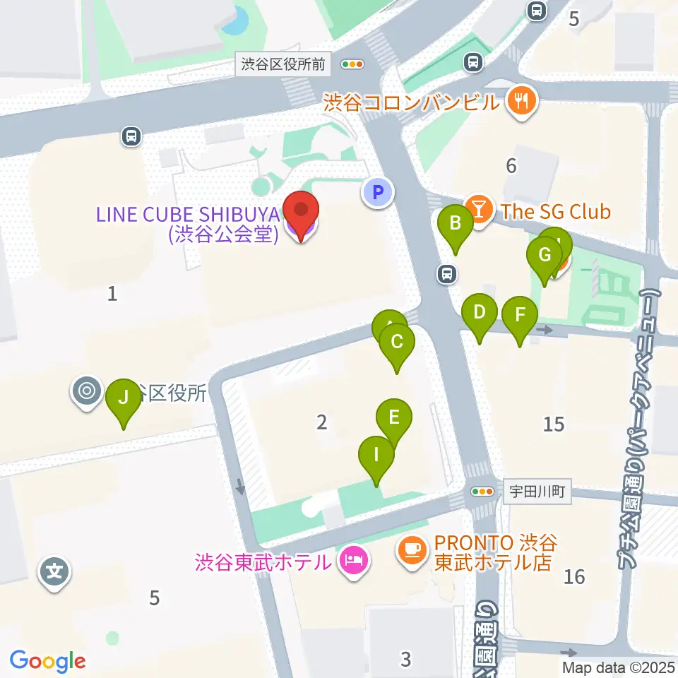LINE CUBE SHIBUYA周辺のファミレス・ファーストフード一覧地図