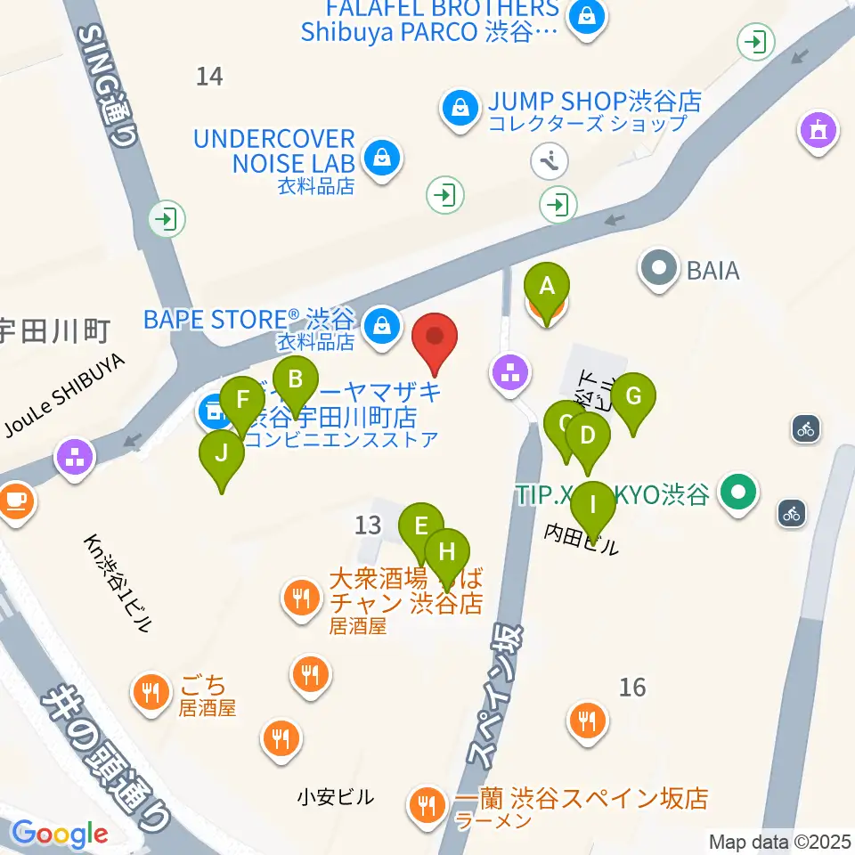 渋谷ＷＷＷ  WWW X周辺のファミレス・ファーストフード一覧地図