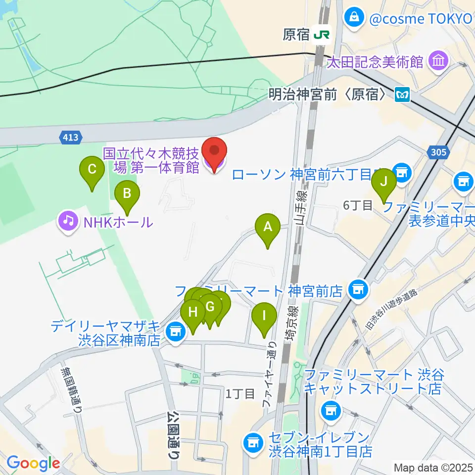 代々木第一体育館周辺のファミレス・ファーストフード一覧地図