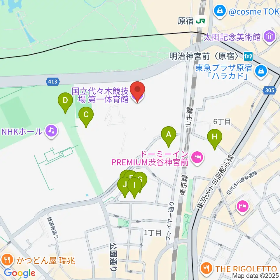 代々木第一体育館周辺のファミレス・ファーストフード一覧地図
