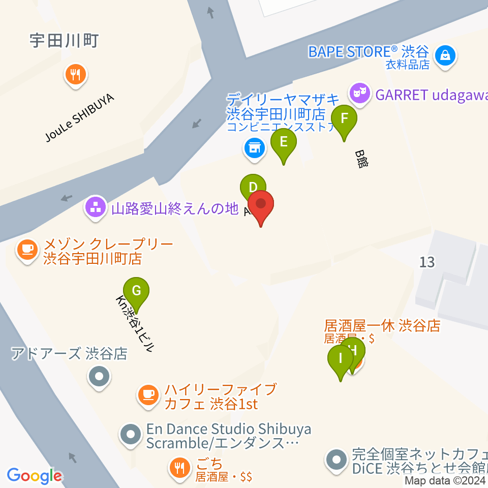 渋谷サイクロン周辺のファミレス・ファーストフード一覧地図