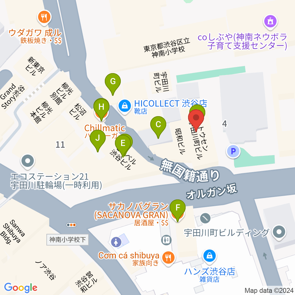 渋谷Milkyway周辺のファミレス・ファーストフード一覧地図