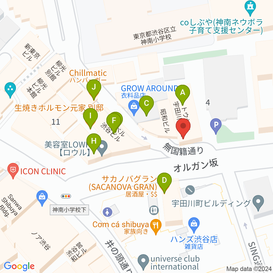 渋谷スターラウンジ周辺のファミレス・ファーストフード一覧地図