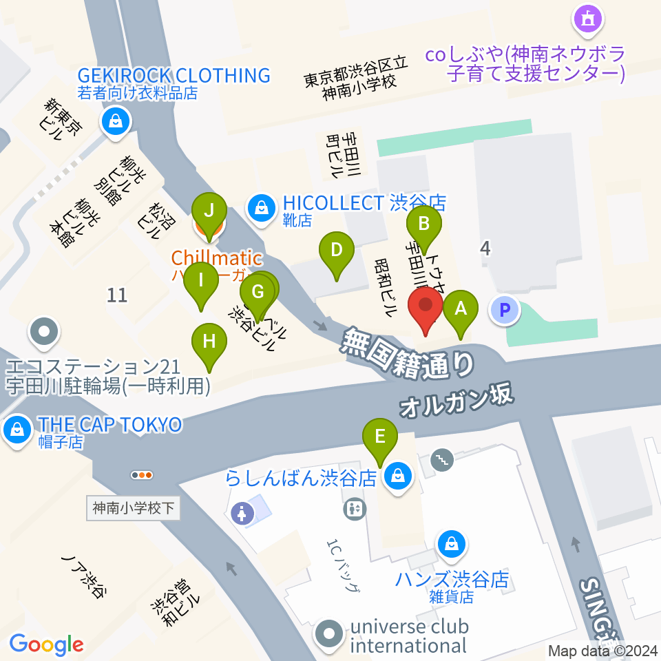 渋谷スターラウンジ周辺のファミレス・ファーストフード一覧地図