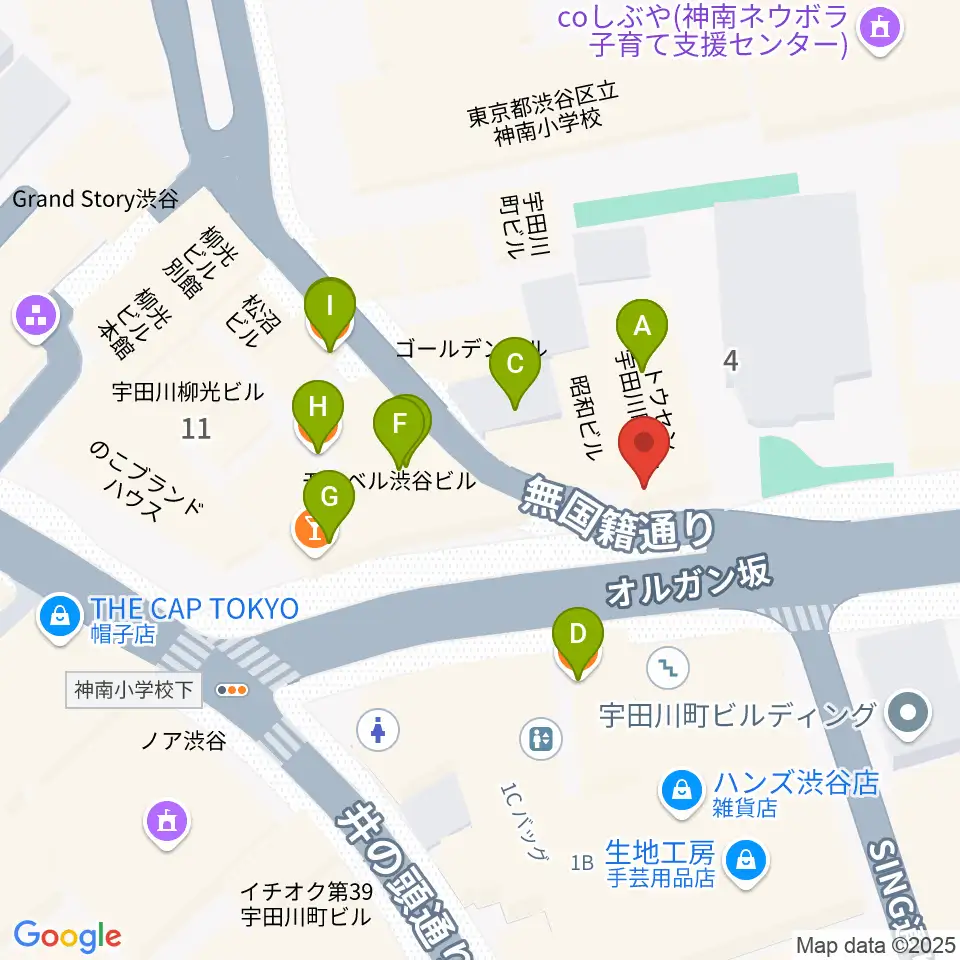 渋谷スターラウンジ周辺のファミレス・ファーストフード一覧地図