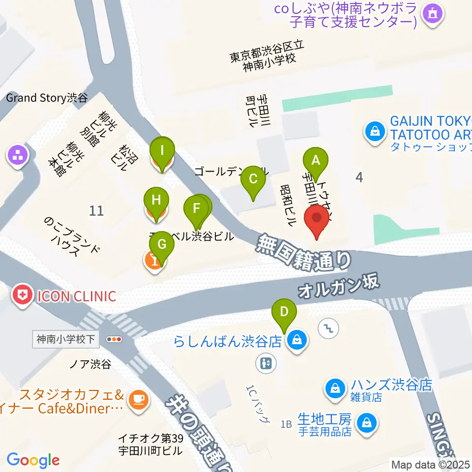 渋谷スターラウンジ周辺のファミレス・ファーストフード一覧地図