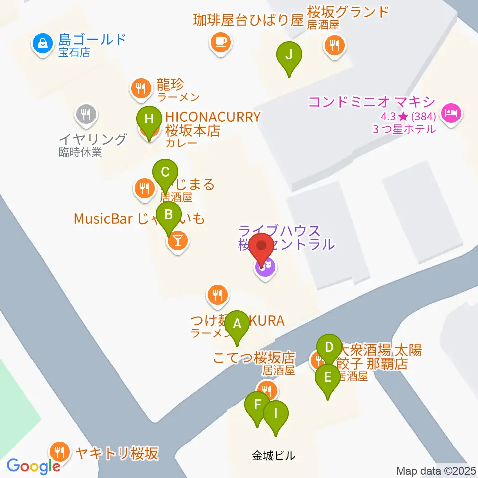 桜坂セントラル周辺のファミレス・ファーストフード一覧地図