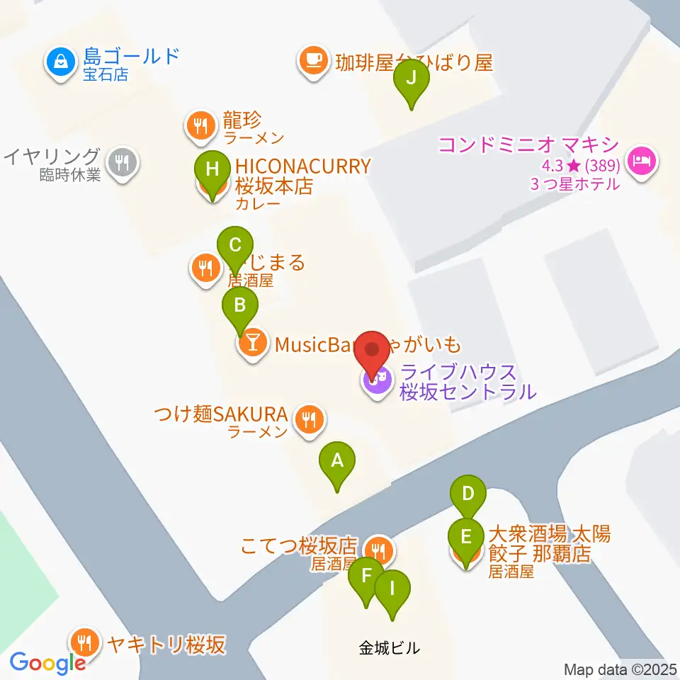 桜坂セントラル周辺のファミレス・ファーストフード一覧地図